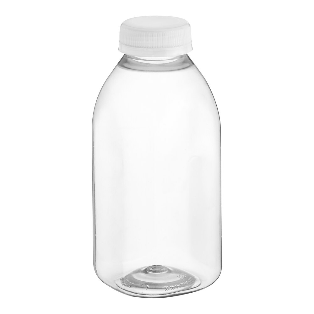 12 oz. Square rPET Clear Juice Bottle with Clear Lid - 160/Case