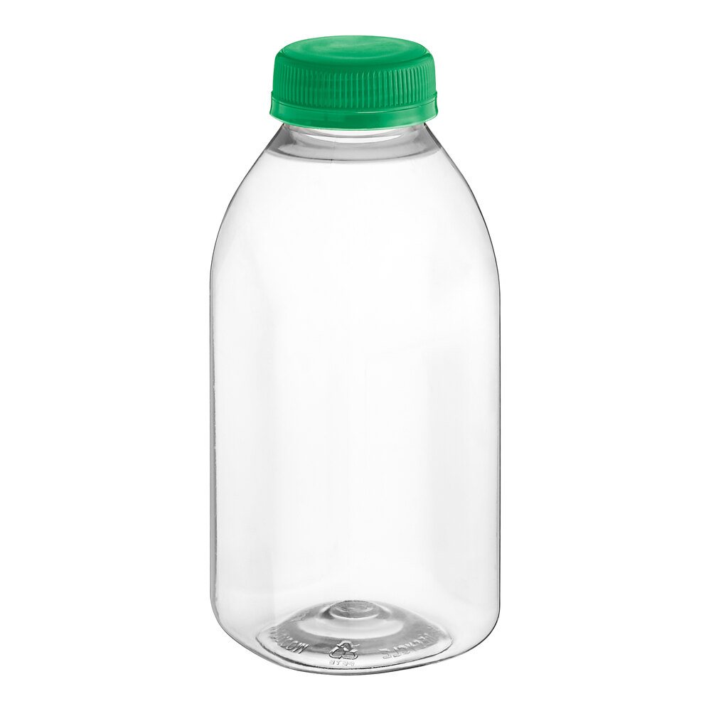 12 oz. Square rPET Clear Juice Bottle with Green Lid - 160/Case