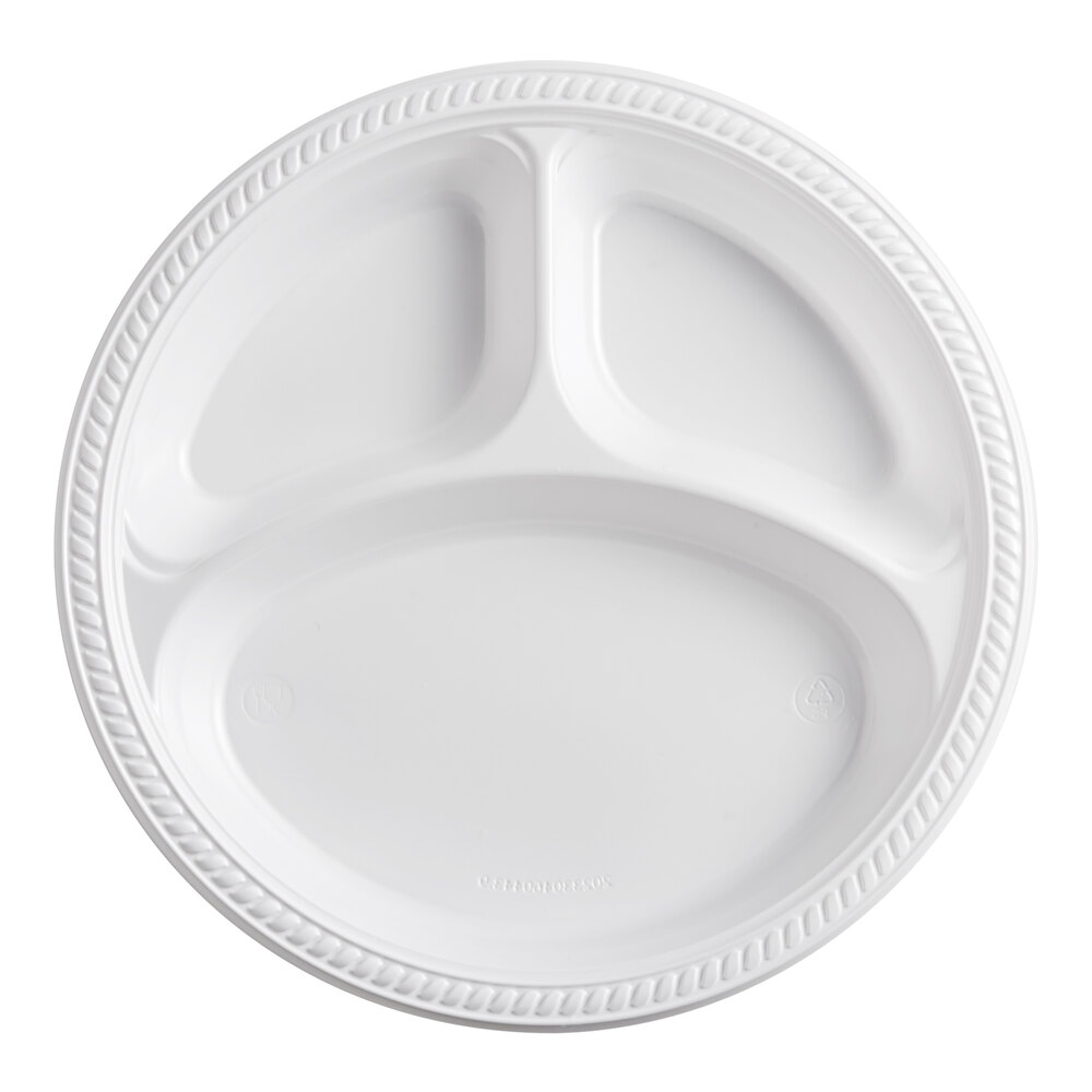 Choice 10 1/4" 3-Compartment White Plastic Plate - 500/Case
