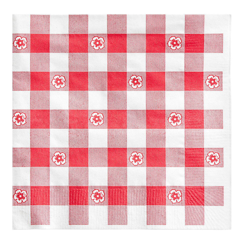Choice Red Gingham 2-Ply Beverage / Cocktail Napkin - 1,000/Case