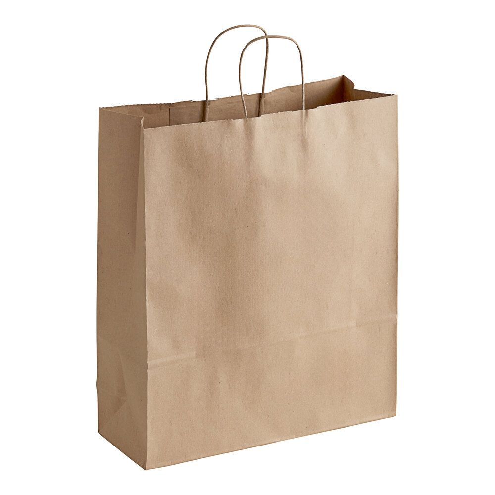 Duro 16" x 6" x 19" Towner Natural Kraft Paper Shopping Bag with Handles - 200/Bundle