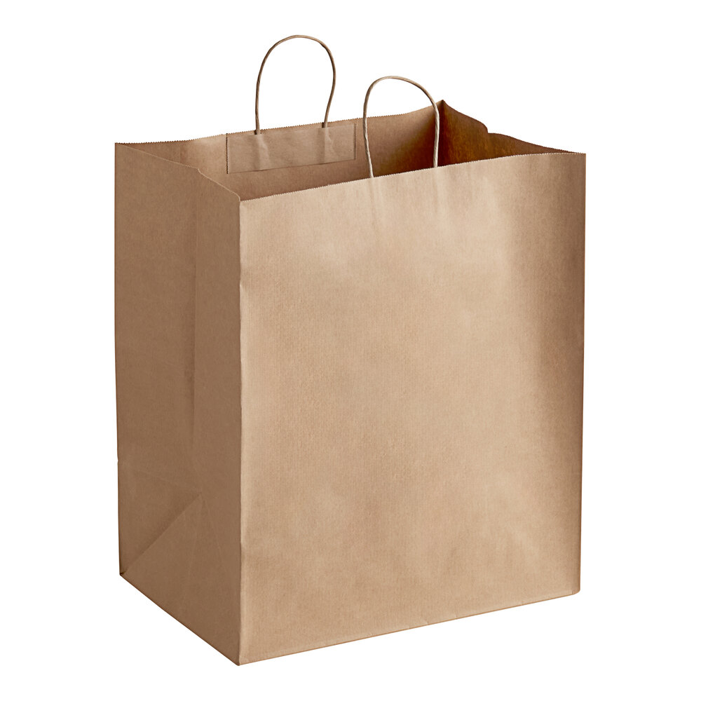Duro 16" x 11" x 18 1/4" Grande Natural Kraft Paper Shopping Bag with Handles - 200/Bundle