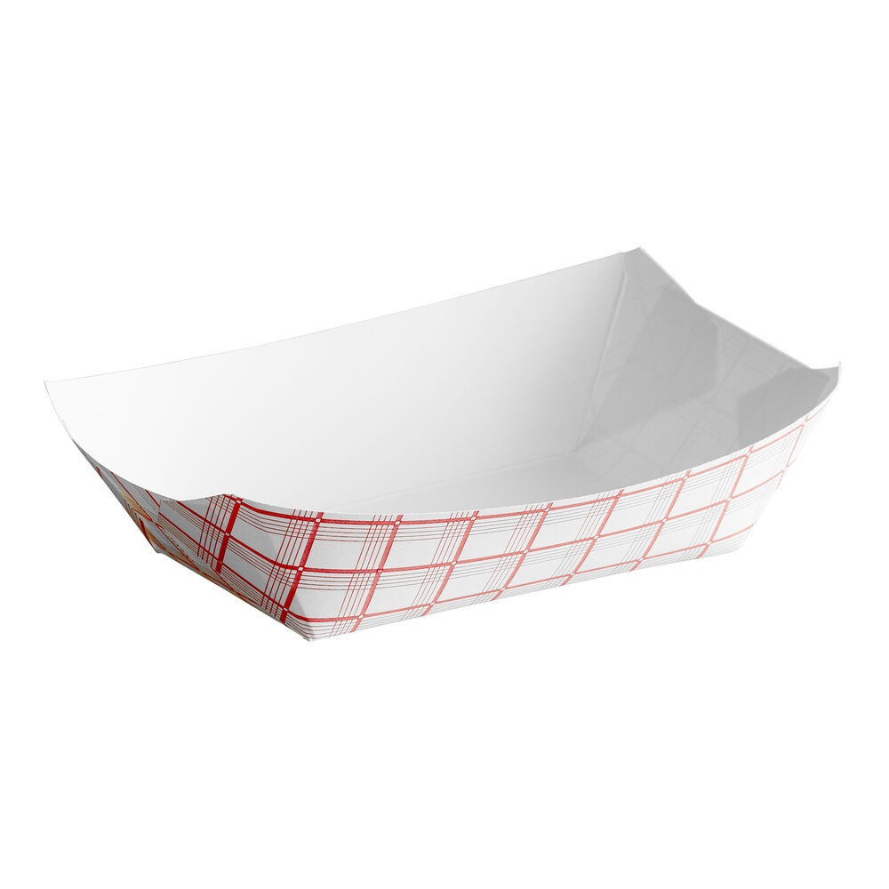#300 3 lb. Red Plaid Paper Food Tray - 250/Pack