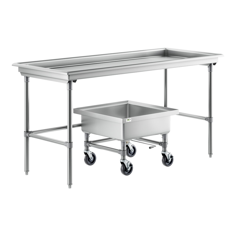 Regency 30" x 72" 16 Gauge Type 304 Stainless Steel Sorting Table and 20" Mobile Silverware Soaking Sink - 22" x 22" x 8" Bowl