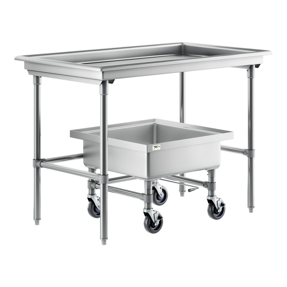 Regency 30" x 48" 16 Gauge Type 304 Stainless Steel Sorting Table and 20" Mobile Silverware Soaking Sink - 22" x 22" x 8" Bowl