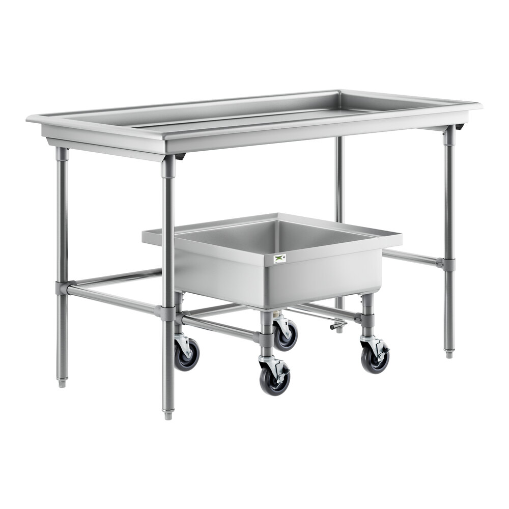 Regency 30" x 60" 16 Gauge Type 304 Stainless Steel Sorting Table and 20" Mobile Silverware Soaking Sink - 22" x 22" x 8" Bowl