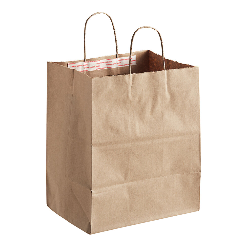 Duro Load & Seal 10" x 6 3/4" x 12" Brown Paper Shopping Bag with Handles - 250/Case