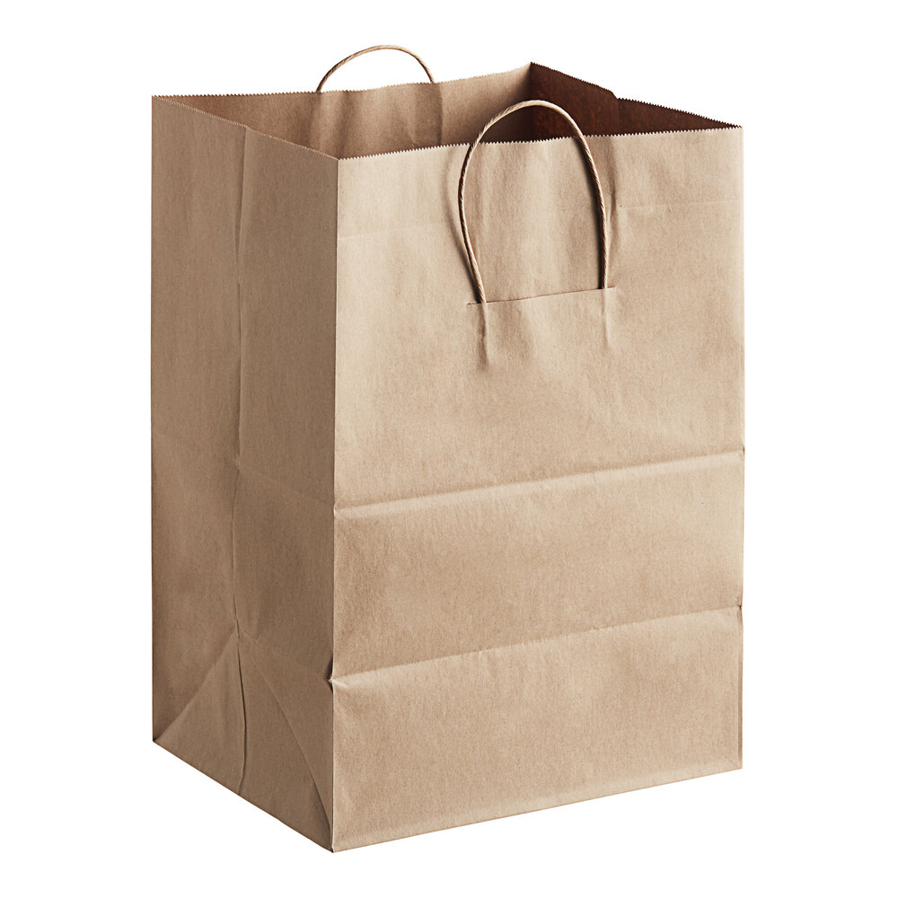 Duro Load & Fold 12" x 9" x 15 3/4" Brown Paper Shopping Bag with Handles - 200/Case