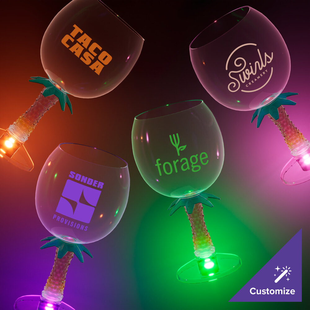 12 oz. Customizable Plastic Palm Tree Stem Goblet with Pink LED Light - 24/Case
