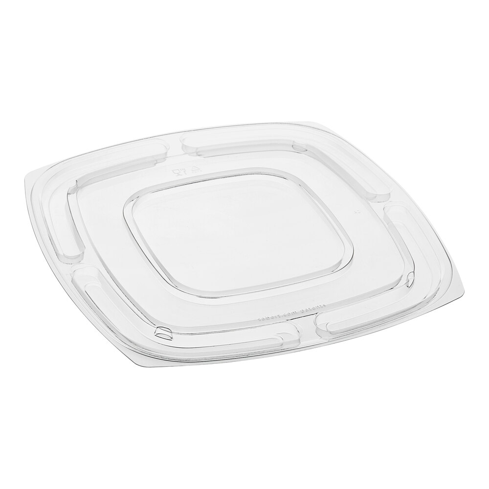 Sabert Catering Pop-Top 10 3/4" Square Clear PET Flat Lid for 80 oz. Square Bowls - 50/Case