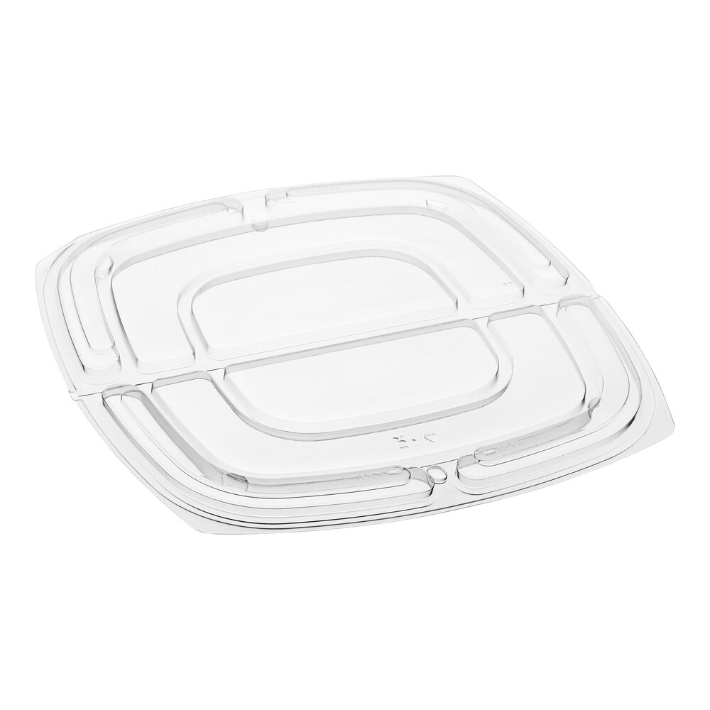 Sabert Catering Pop-Top 10 3/4" Square Clear PET Hinged Lid for 80 oz. Square Bowls - 50/Case