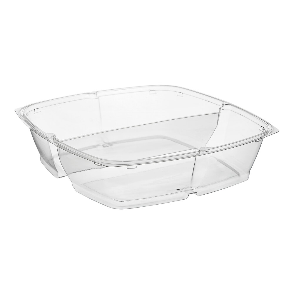 Sabert Catering Pop-Top 160 oz. Clear PET Two-Compartment Square Bowl Set - 30/Case