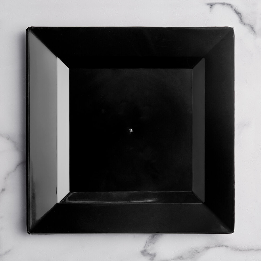 Visions Square 10" Black Plastic Plate - 10/Sample