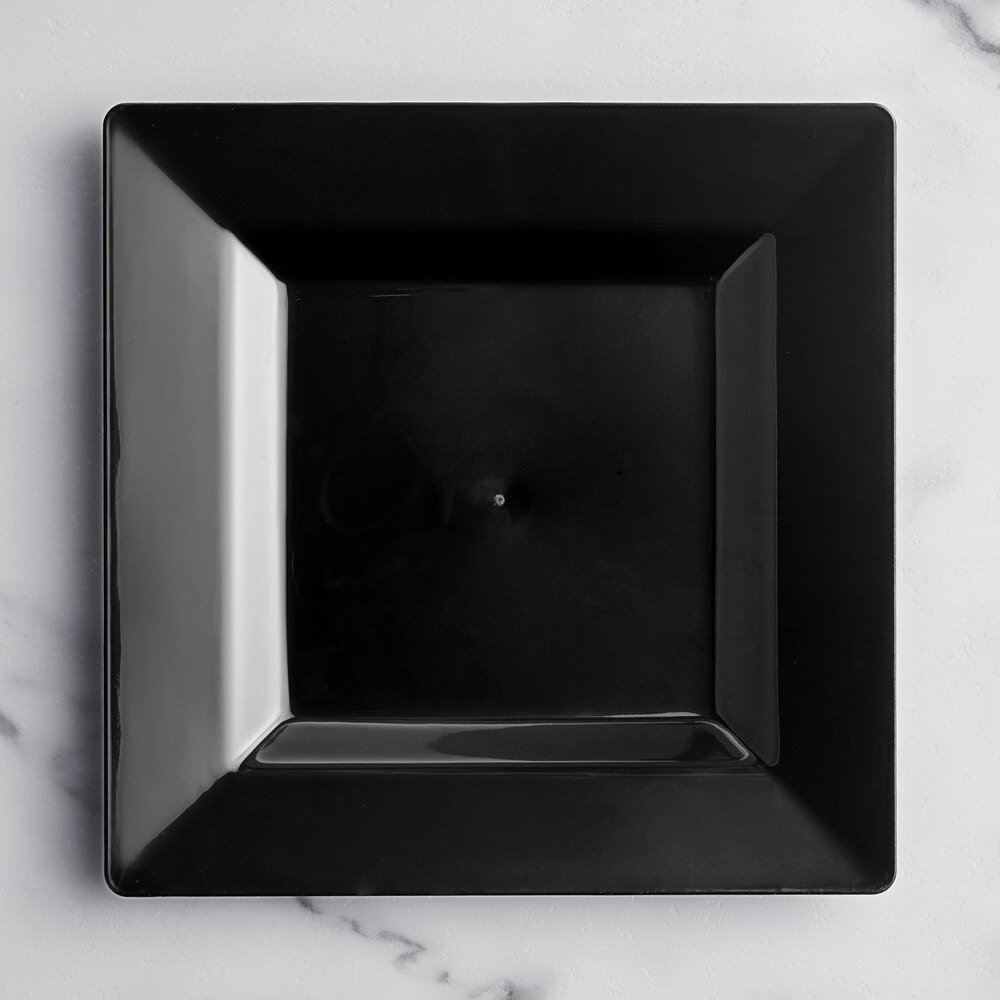 Visions Square 8" Black Plastic Plate - 10/Sample