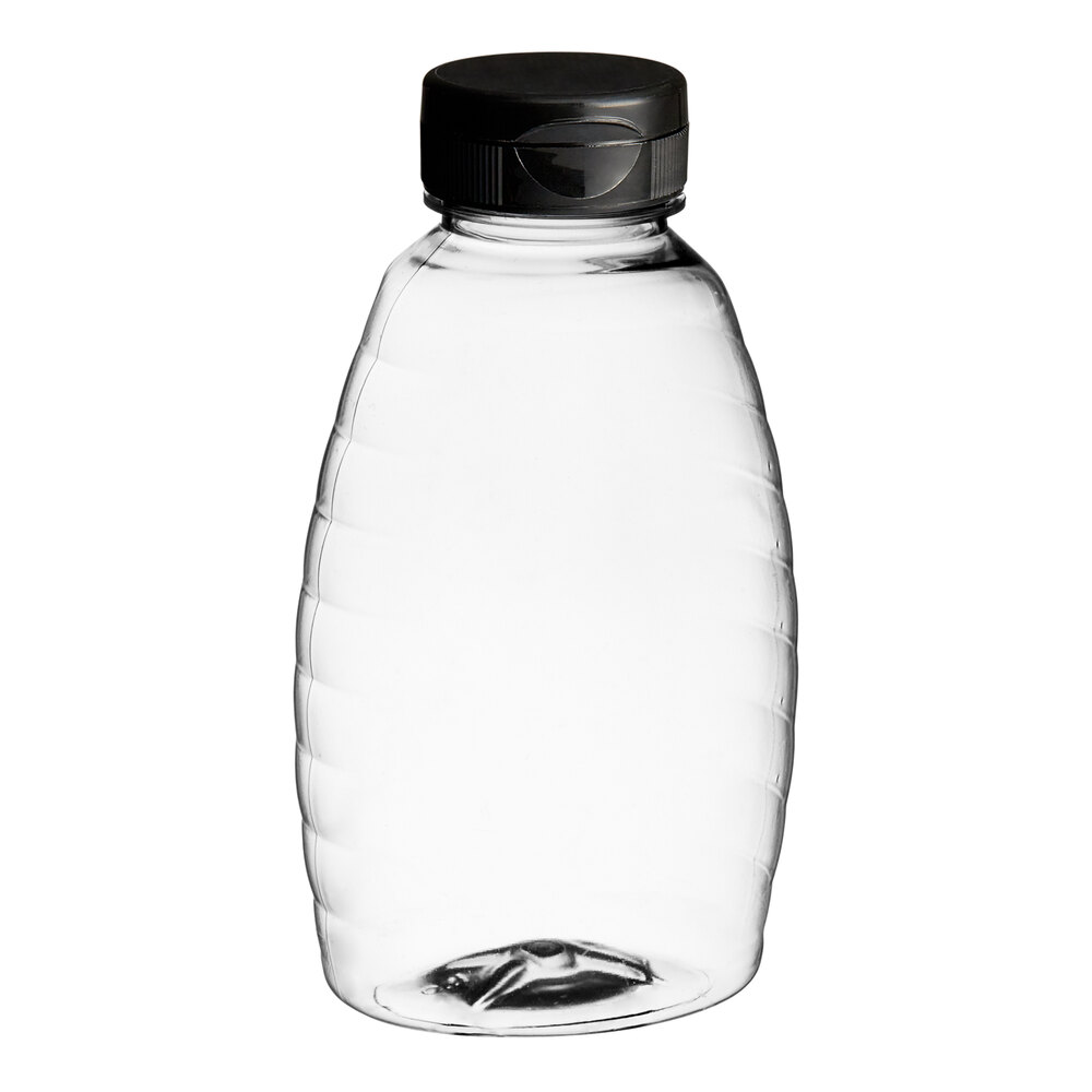 11 oz. (16 oz. Honey Weight) Classic Queenline PET Honey Bottle with Heat Induction Seal Liner Black Plastic Flip Top Lid - 295/Case