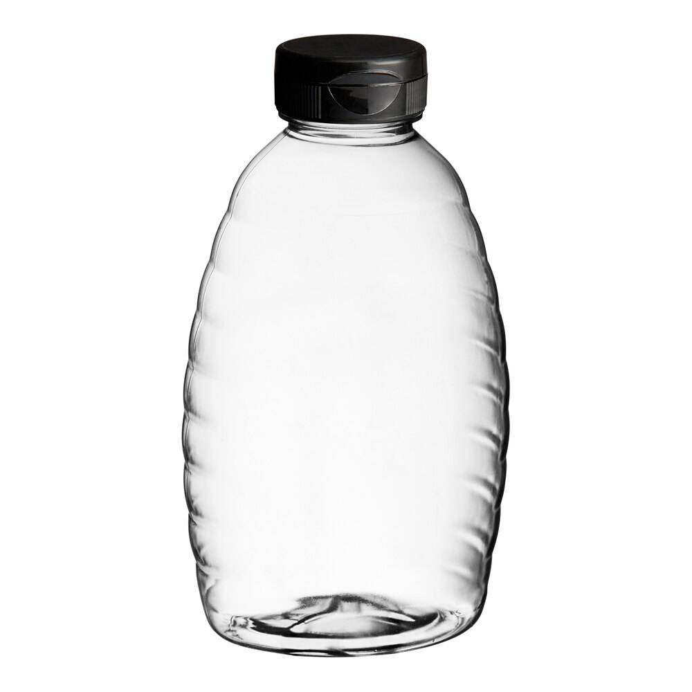 16 oz. (24 oz. Honey Weight) Classic Queenline PET Honey Bottle with Heat Induction Seal Liner Black Plastic Flip Top Lid - 195/Case