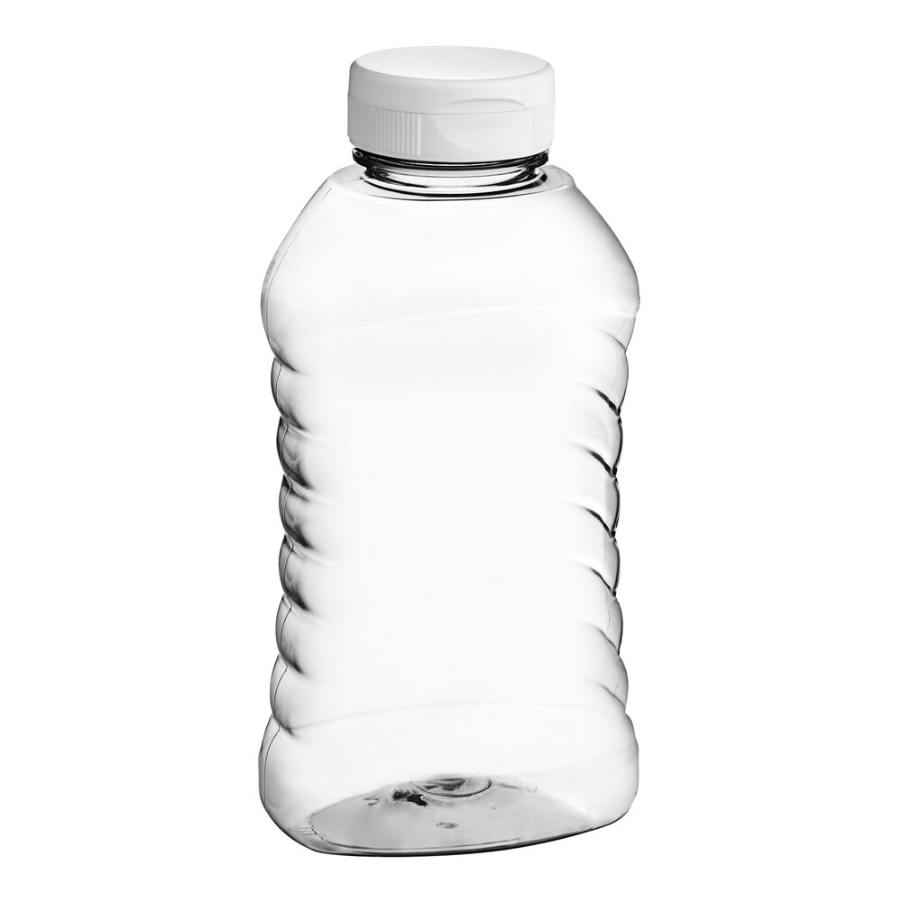 11 oz. (16 oz. Honey Weight) Ribbed Hourglass PET Honey Bottle with Heat Induction Seal Liner White Plastic Flip Top Lid - 295/Case
