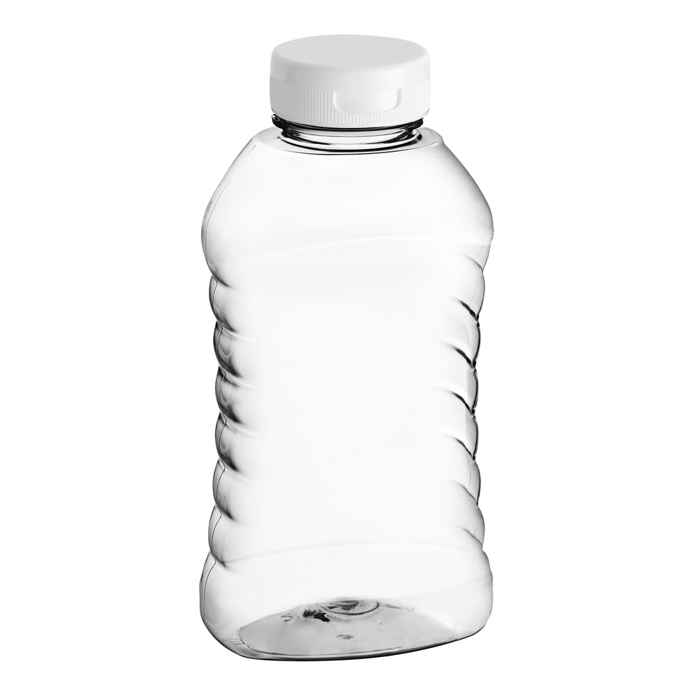 11 oz. (16 oz. Honey Weight) Ribbed Hourglass PET Honey Bottle with Pressure Sensitive Liner White Plastic Flip Top Lid - 295/Case