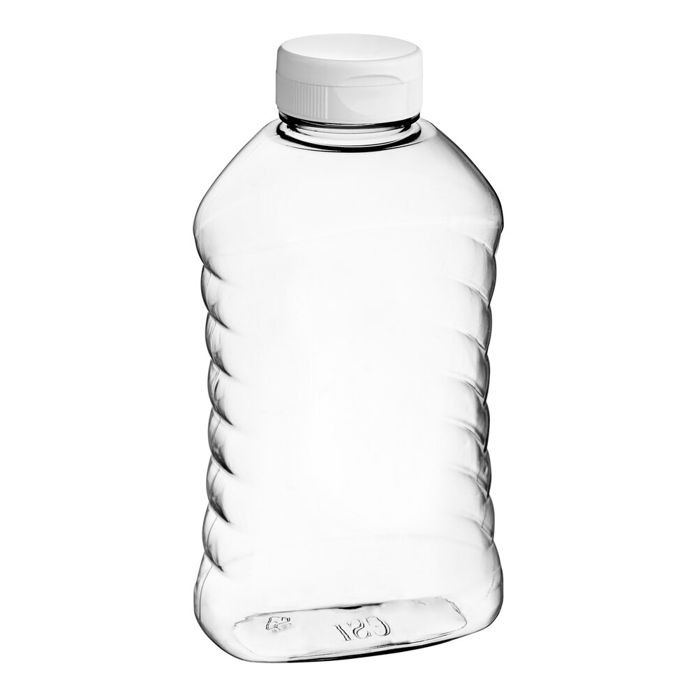 16 oz. (24 oz. Honey Weight) Ribbed Hourglass PET Honey Bottle with Heat Induction Seal Liner White Plastic Flip Top Lid - 190/Case
