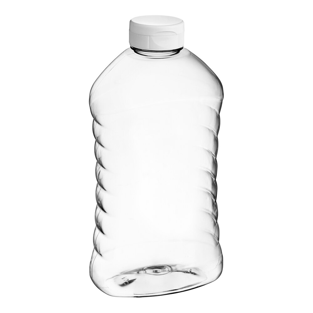 27 oz. (40 oz. Honey Weight) Ribbed Hourglass PET Honey Bottle with Heat Induction Seal Liner White Plastic Flip Top Lid - 135/Case