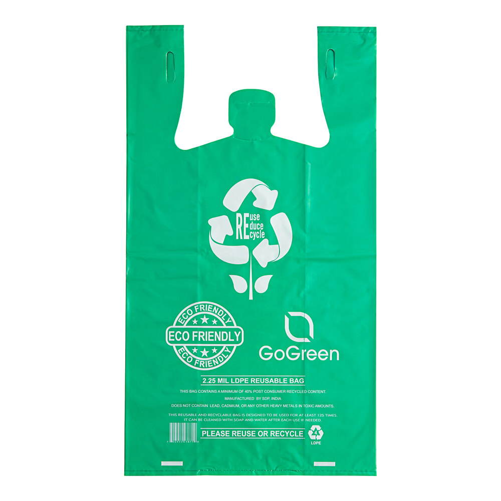 Choice 1/6 Standard Size 2.25 Mil Green Reusable Extra Heavy-Duty Plastic T-Shirt Bag - 200/Case