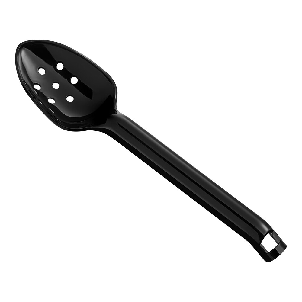 Visions 12" Black Disposable Plastic Slotted Serving Spoon - 72/Case