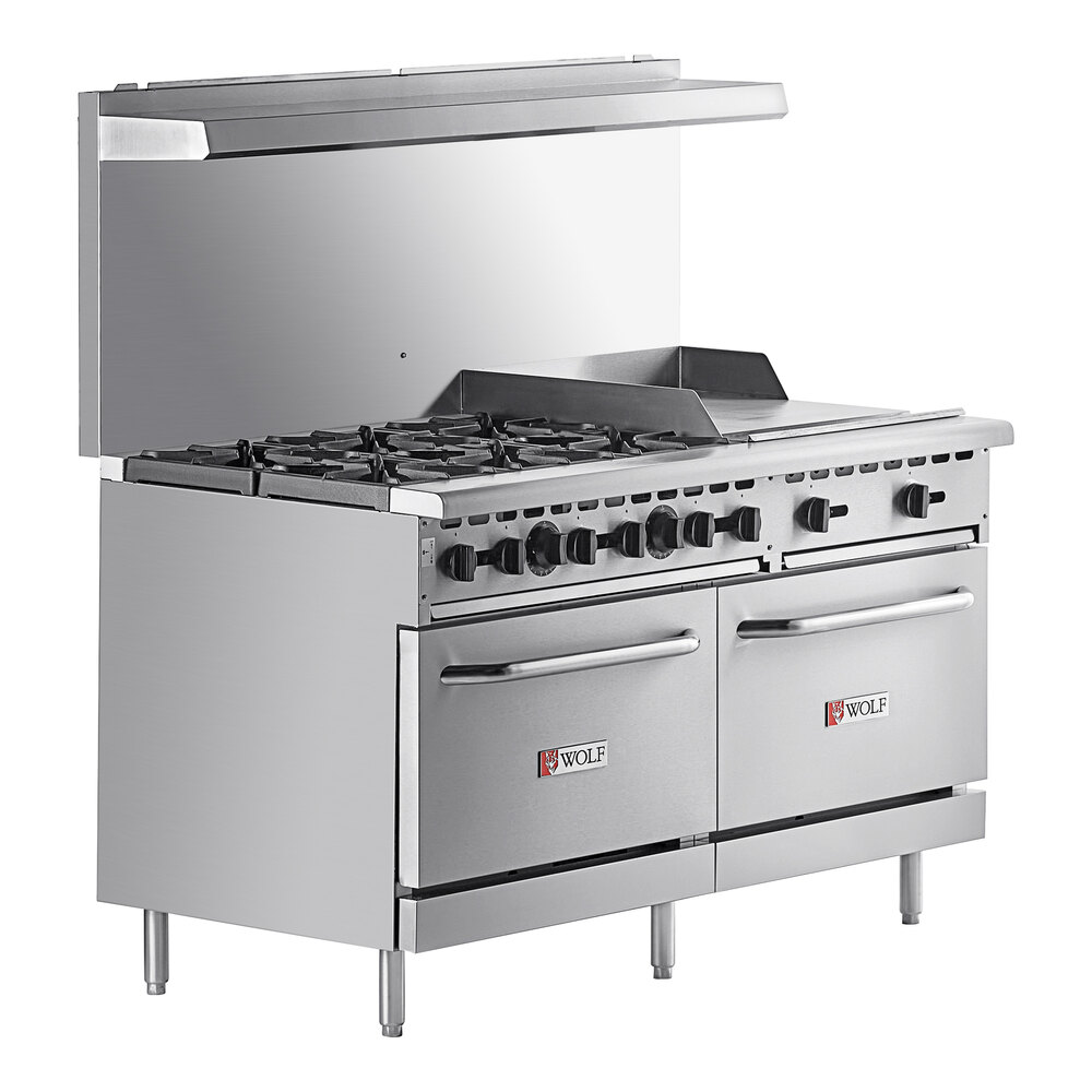 Wolf by Vulcan WX60F-6B24GP WX Series Liquid Propane 60" Manual Range with 6 Burners, 24" Right Side Griddle, and 2 Standard Ovens - 258,000 BTU