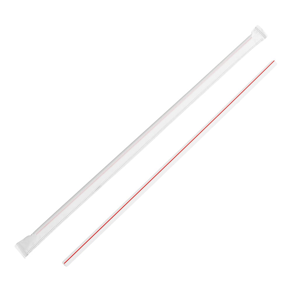 Choice 10 1/4" Jumbo Red and White Striped Wrapped Straw - 2,000/Case