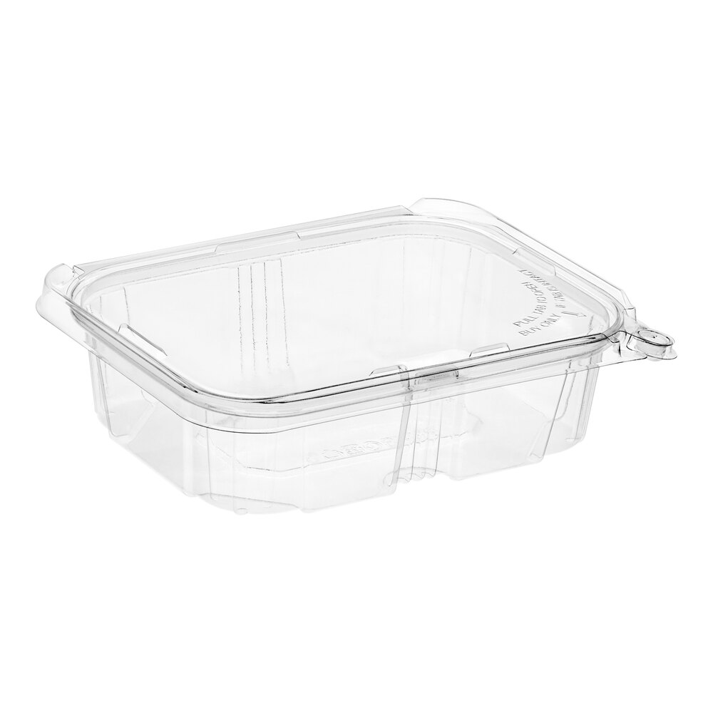 Choice TamperSafe 24 oz. Tamper-Resistant, Tamper-Evident Clear PET Plastic Rectangular Container with Hinged Flat Lid - 200/Case