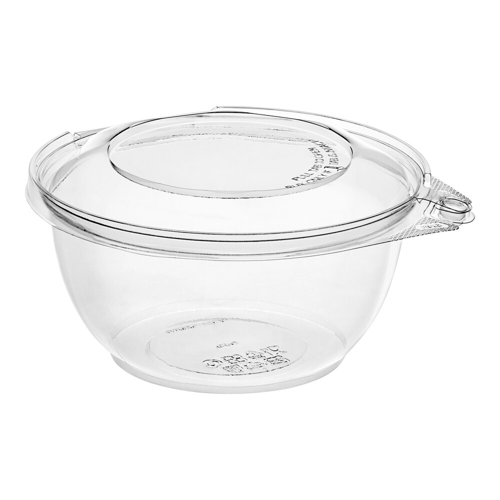 Choice TamperSafe 32 oz. Tamper-Resistant, Tamper-Evident Clear PET Plastic Bowl with Hinged Dome Lid - 150/Case