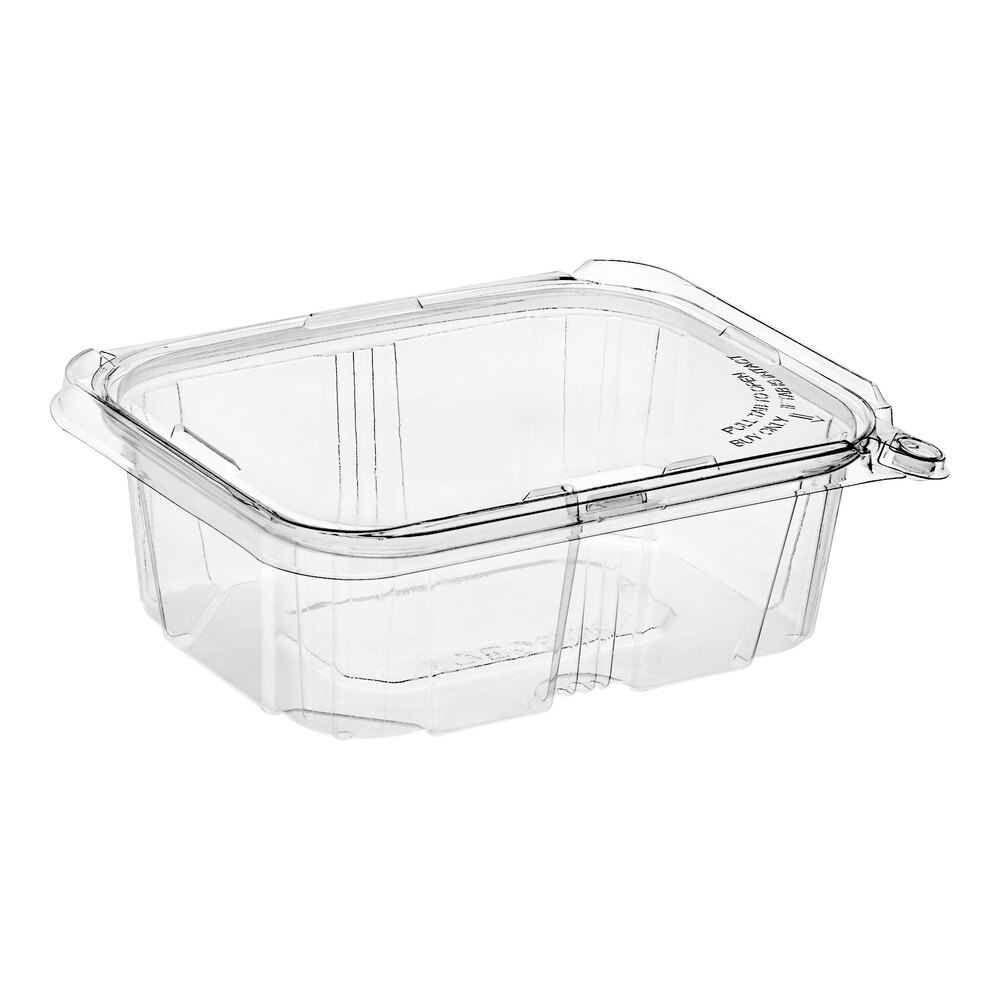 Choice TamperSafe 32 oz. Tamper-Resistant, Tamper-Evident Clear PET Plastic Rectangular Container with Hinged Flat Lid - 200/Case