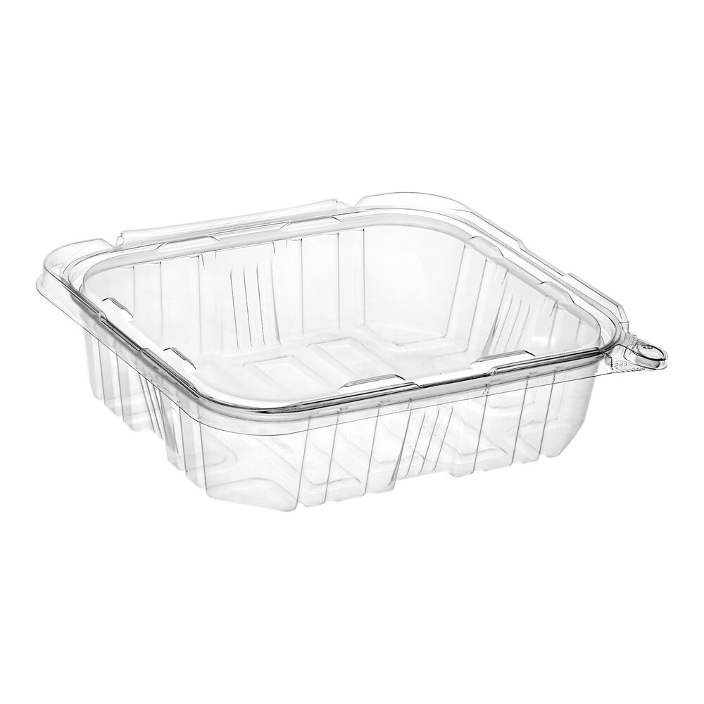 Choice TamperSafe 48 oz. Tamper-Resistant, Tamper-Evident Clear PET Plastic Rectangular Container with Hinged Flat Lid - 200/Case