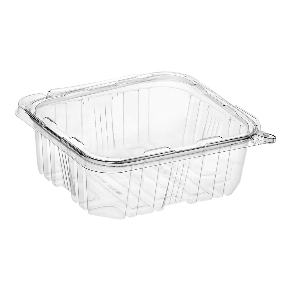 Choice TamperSafe 64 oz. Tamper-Resistant, Tamper-Evident Clear PET Plastic Rectangular Container with Hinged Flat Lid - 200/Case