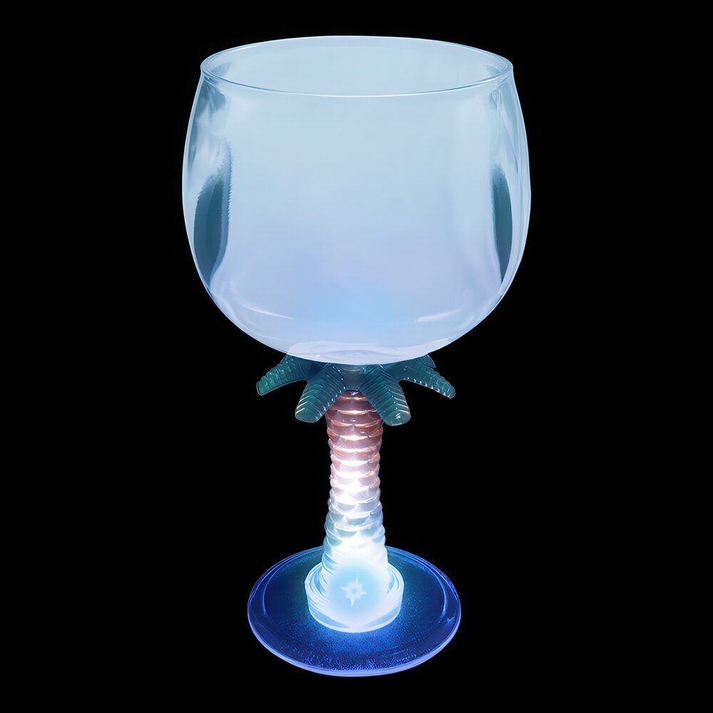 12 oz. Customizable Plastic Palm Tree Stem Goblet with Blue LED Light - 24/Case