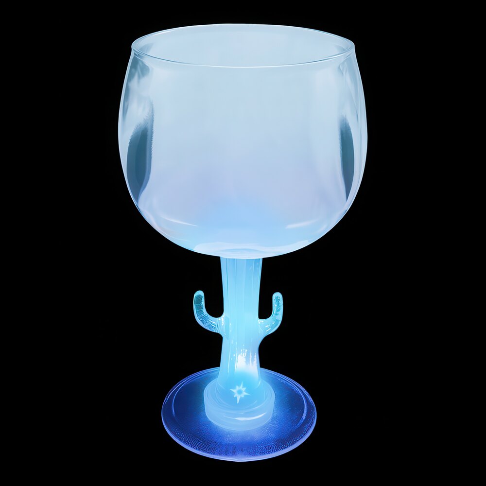 12 oz. Customizable Plastic Cactus Stem Goblet with Blue LED Light - 24/Case