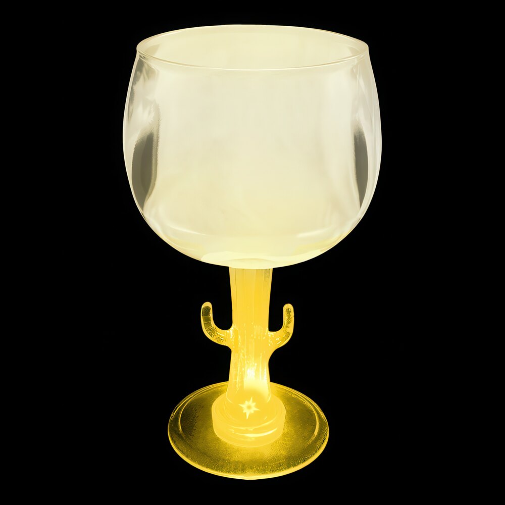 12 oz. Customizable Plastic Cactus Stem Goblet with Yellow LED Light - 24/Case