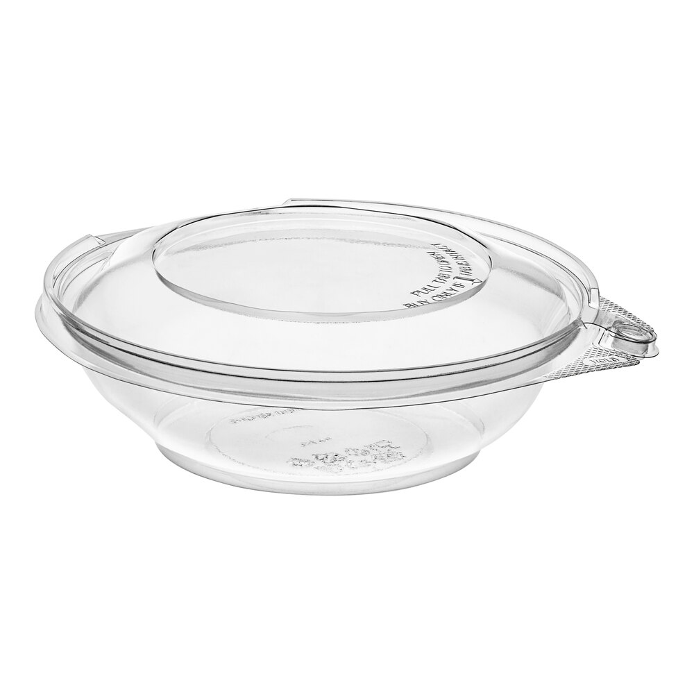 Choice TamperSafe 16 oz. Tamper-Resistant, Tamper-Evident Clear PET Plastic Bowl with Hinged Dome Lid - 240/Case