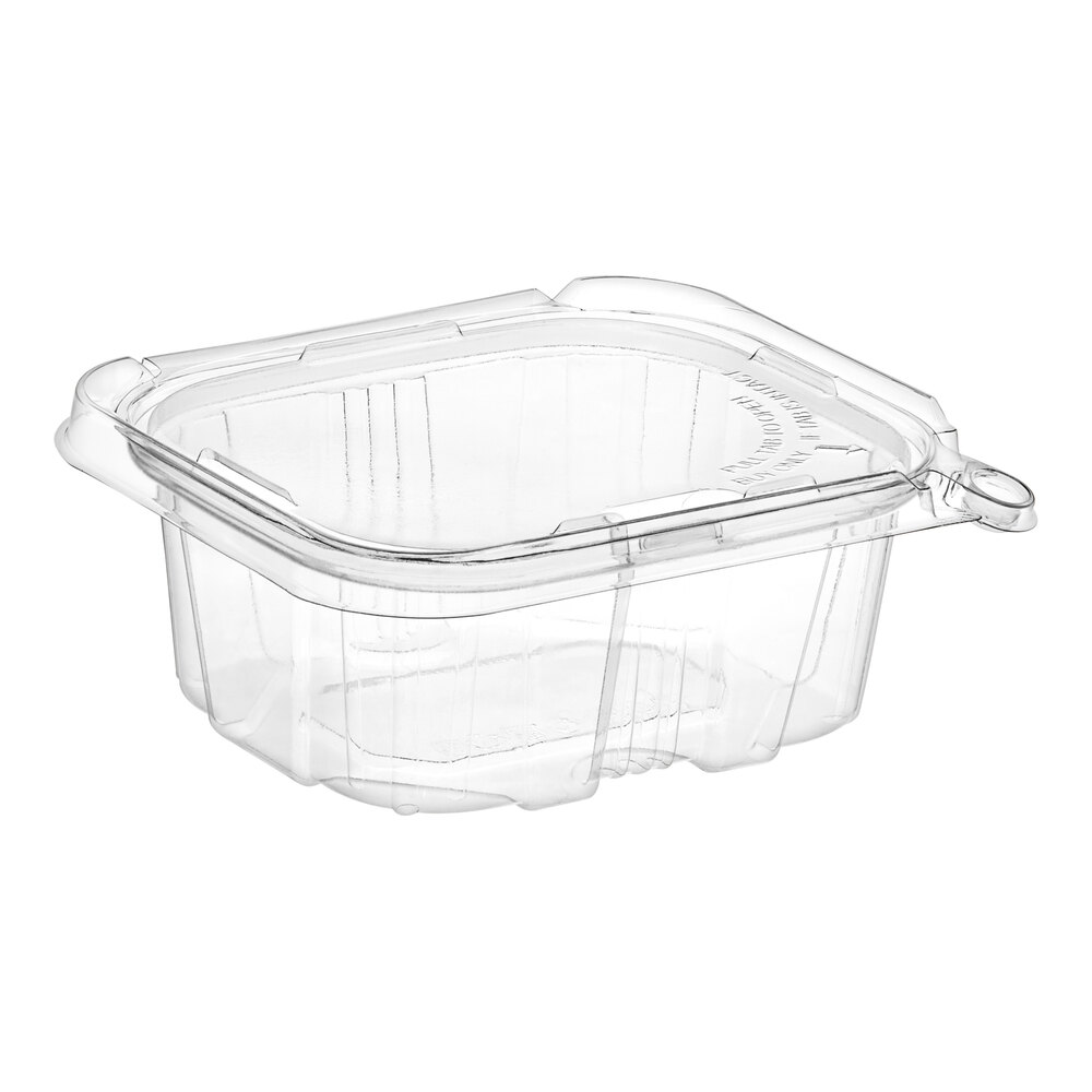 Choice TamperSafe 16 oz. Tamper-Resistant, Tamper-Evident Clear PET Plastic Rectangular Container with Hinged Flat Lid - 200/Case