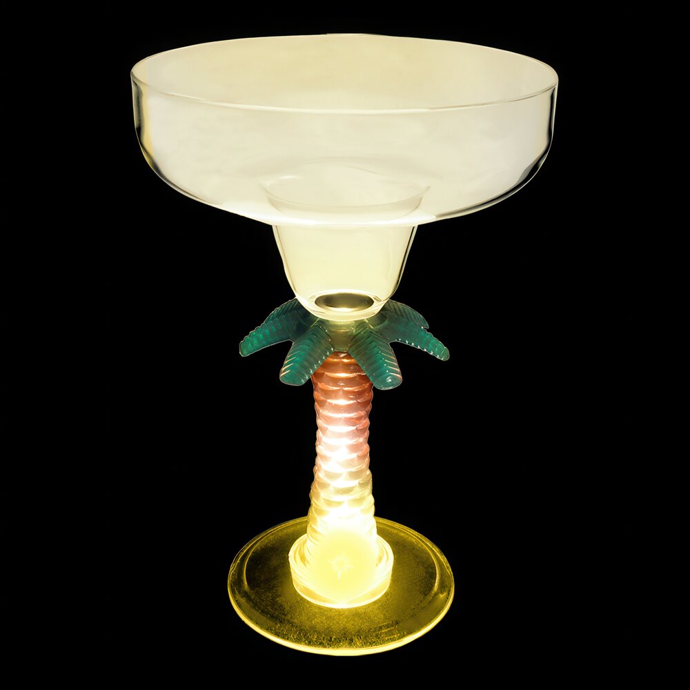 12 oz. Customizable Plastic Palm Tree Stem Margarita Cup with Yellow LED Light - 24/Case