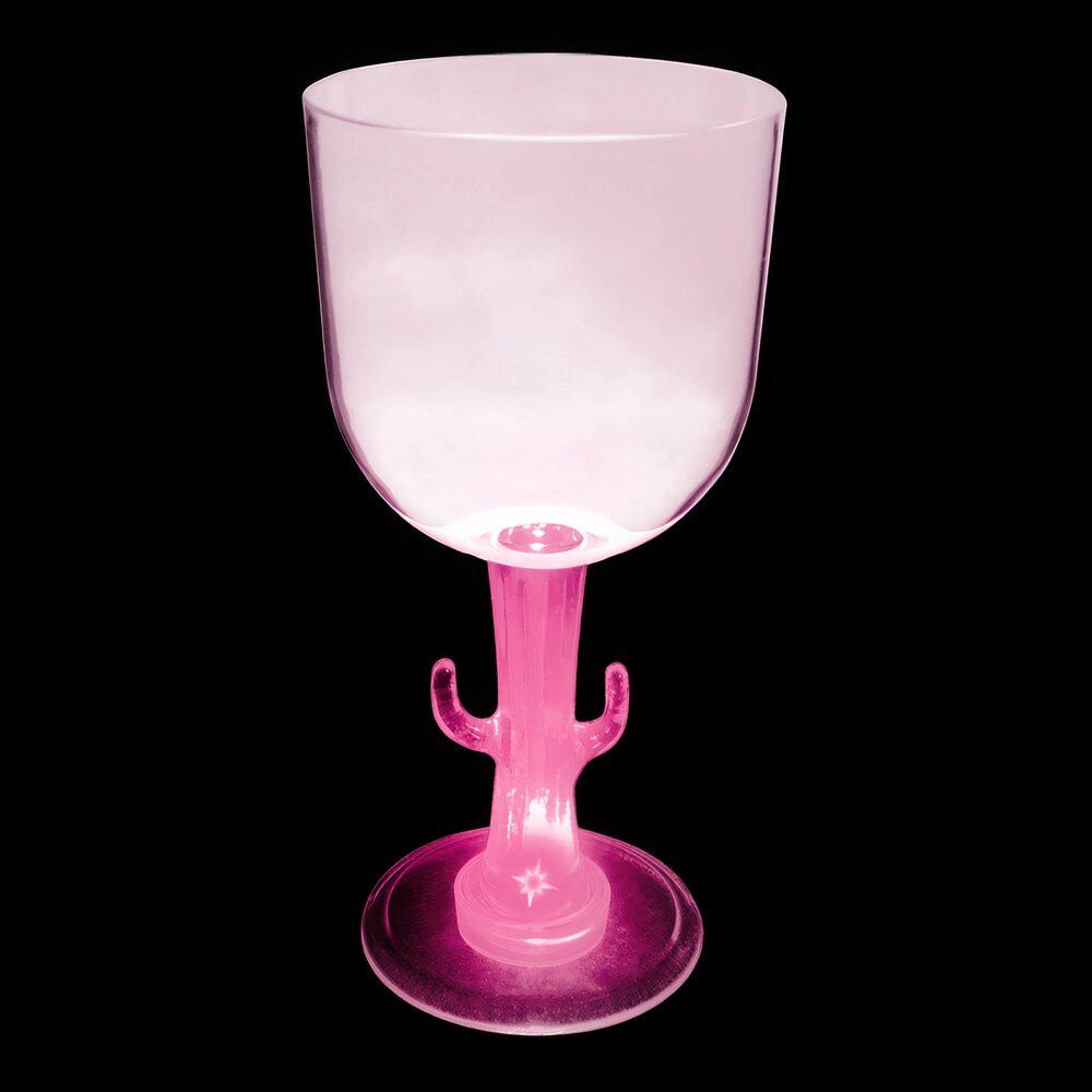 14 oz. Customizable Plastic Cactus Stem Goblet with Pink LED Light - 24/Case