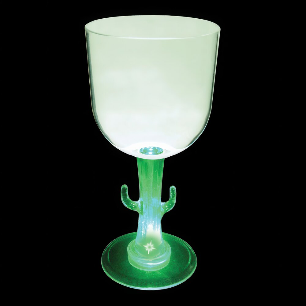 14 oz. Customizable Plastic Cactus Stem Goblet with Green LED Light - 24/Case