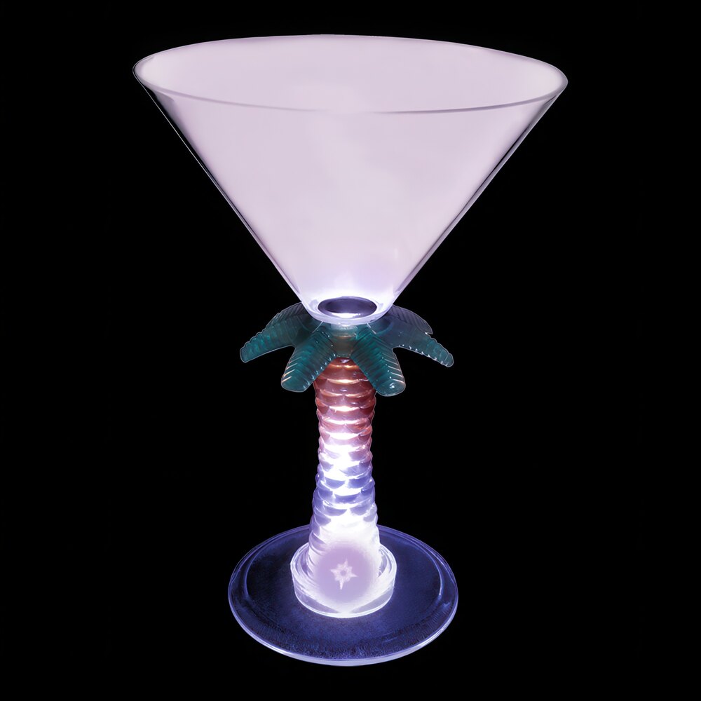 10 oz. Customizable Plastic Palm Tree Stem Martini Cup with Purple LED Light - 24/Case