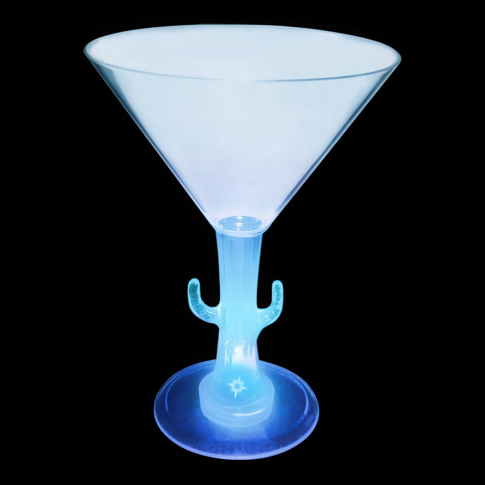 10 oz. Customizable Plastic Cactus Stem Martini Cup with Blue LED Light - 24/Case