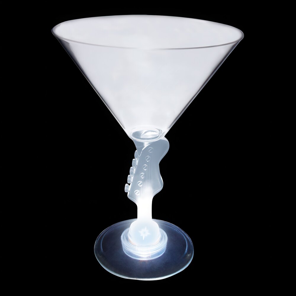 10 oz. Customizable Plastic Guitar Stem Martini Cup with White LED Light - 24/Case