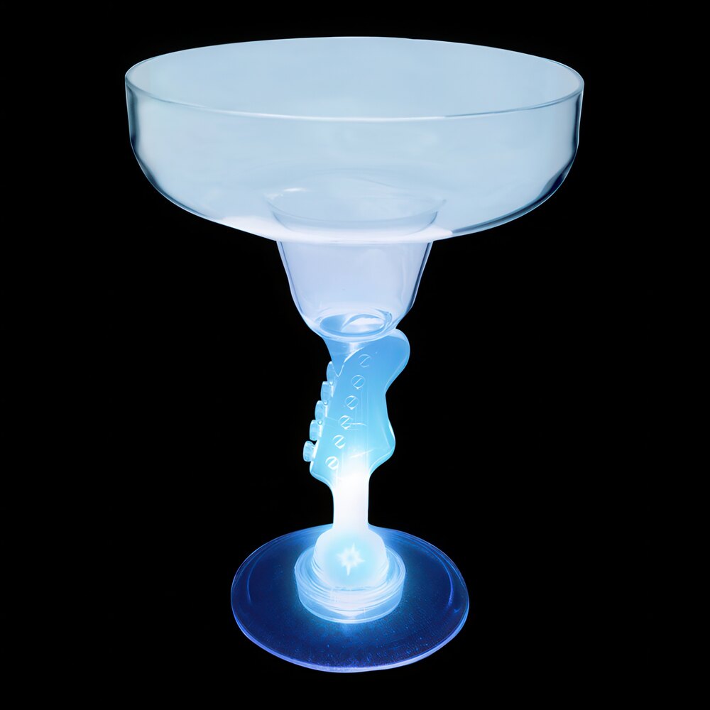 12 oz. Customizable Plastic Guitar Stem Margarita Cup with Blue LED Light - 24/Case
