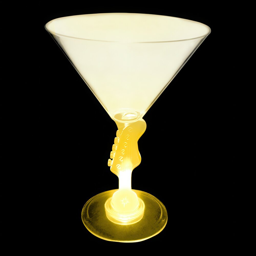 10 oz. Customizable Plastic Guitar Stem Martini Cup with Yellow LED Light - 24/Case