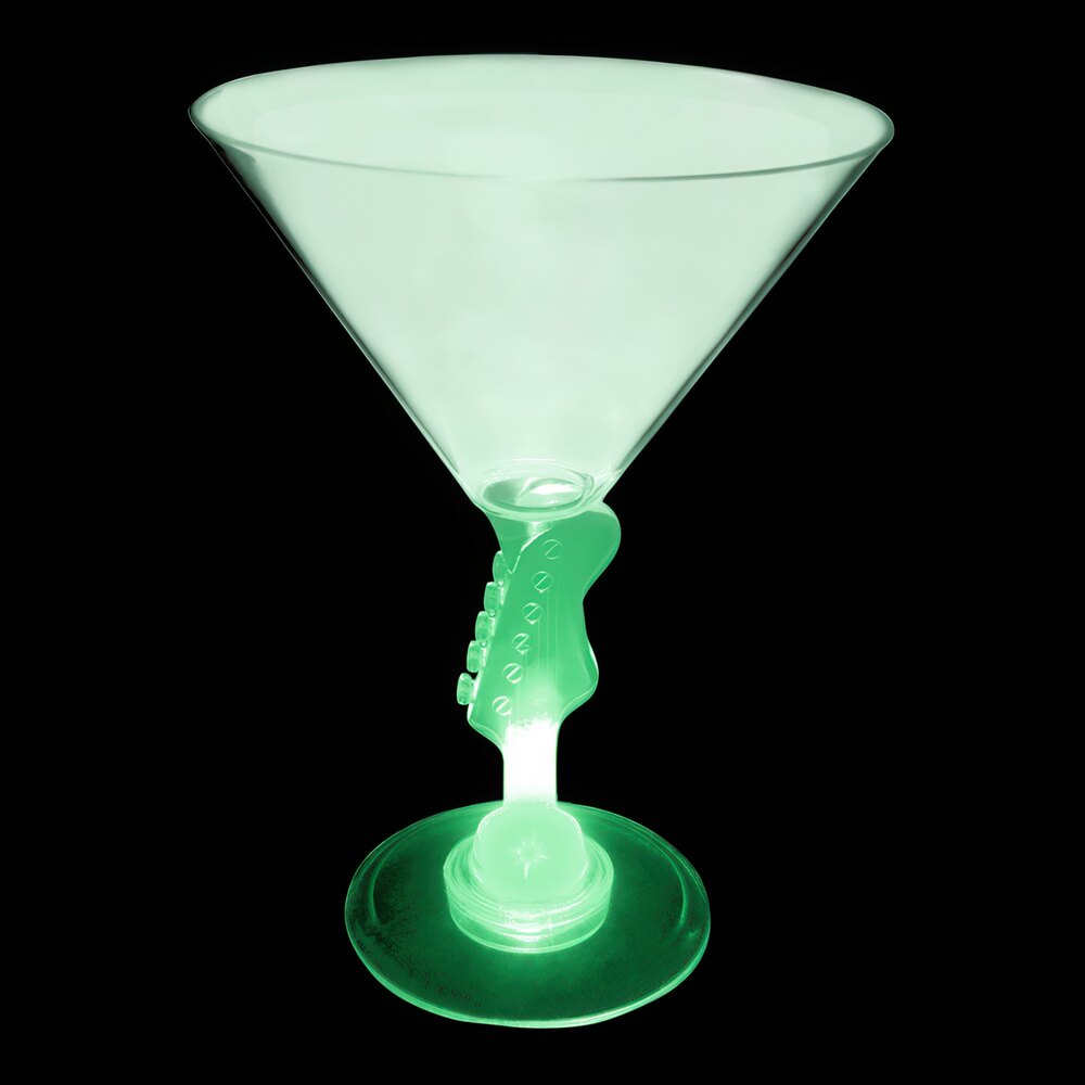10 oz. Customizable Plastic Guitar Stem Martini Cup with Green LED Light - 24/Case