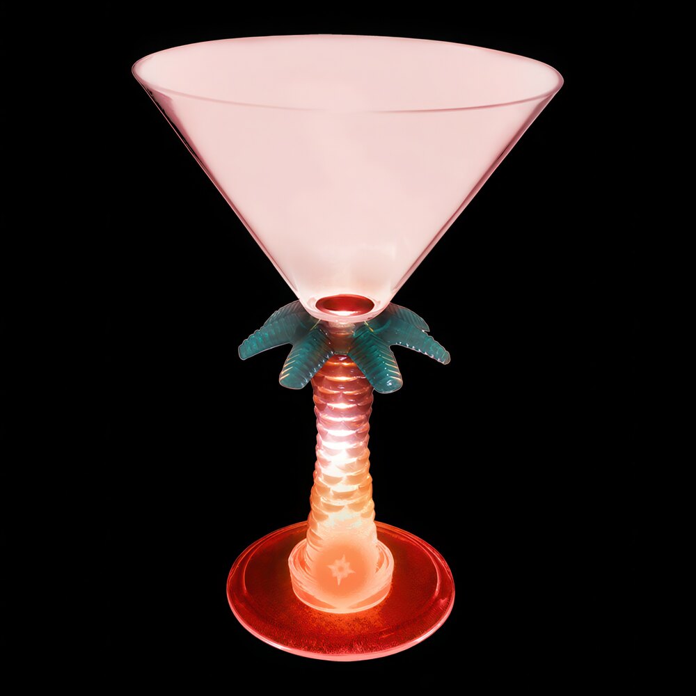 10 oz. Customizable Plastic Palm Tree Stem Martini Cup with Red LED Light - 24/Case