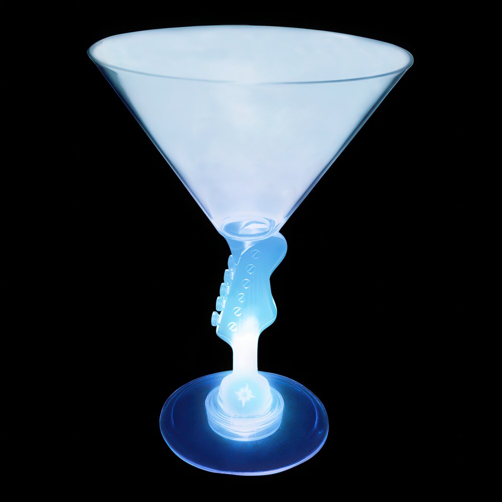 10 oz. Customizable Plastic Guitar Stem Martini Cup with Blue LED Light - 24/Case