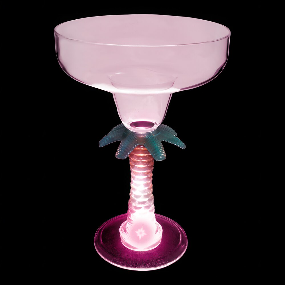 12 oz. Customizable Plastic Palm Tree Stem Margarita Cup with Pink LED Light - 24/Case